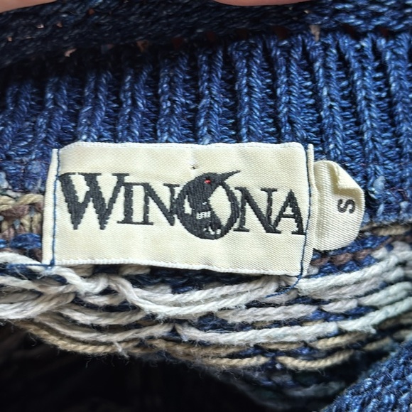 Vintage Winona Cotton Crewneck Blue Green Knit Sweater Size Small - Picture 7 of 8